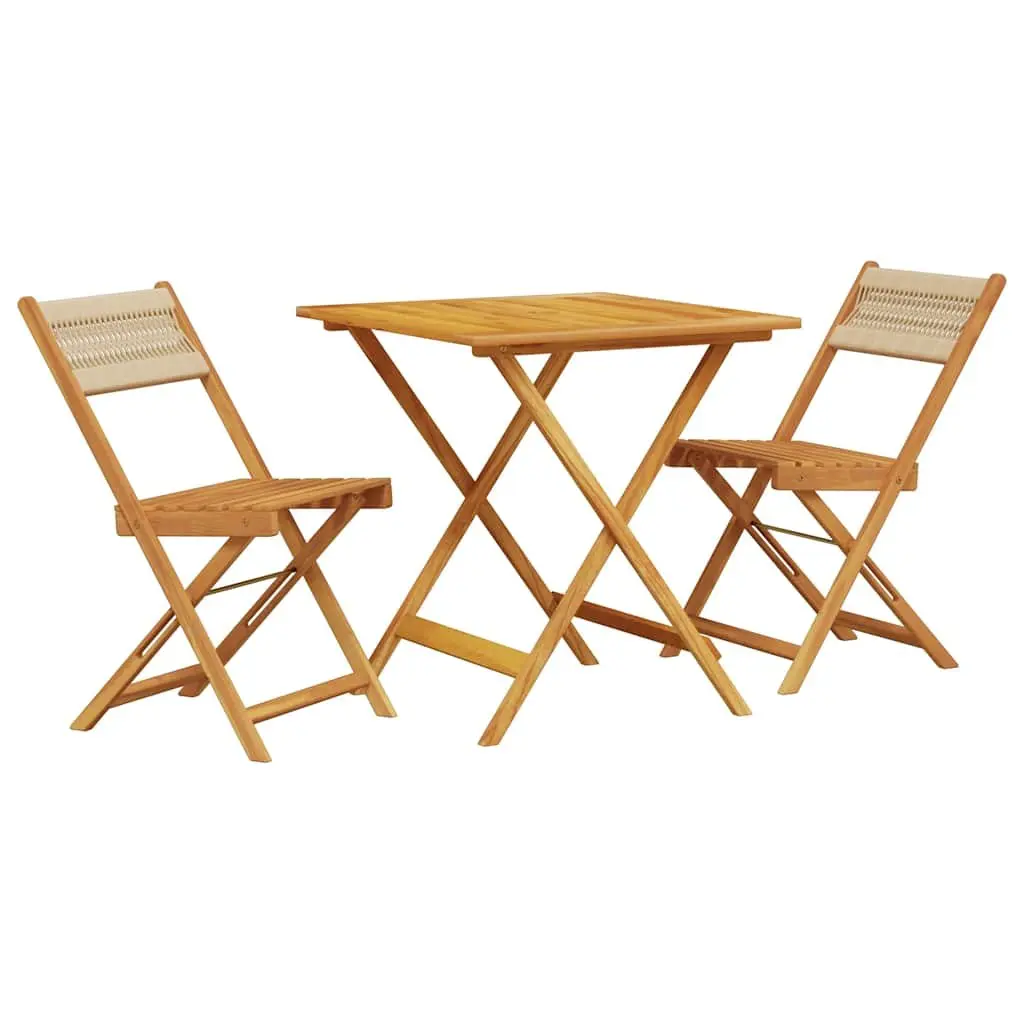 3 Piece Bistro Set Beige Solid Acacia Wood Polypropylene Outdoor Garden Furniture