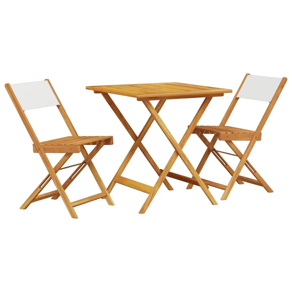 3 Piece Bistro Set Outdoor Garden Furniture White Solid Acacia Wood Foldable Chairs