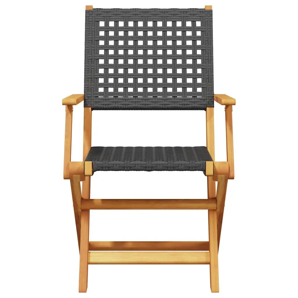 3 Piece Bistro Set Black Poly Rattan Solid Wood Outdoor Furniture