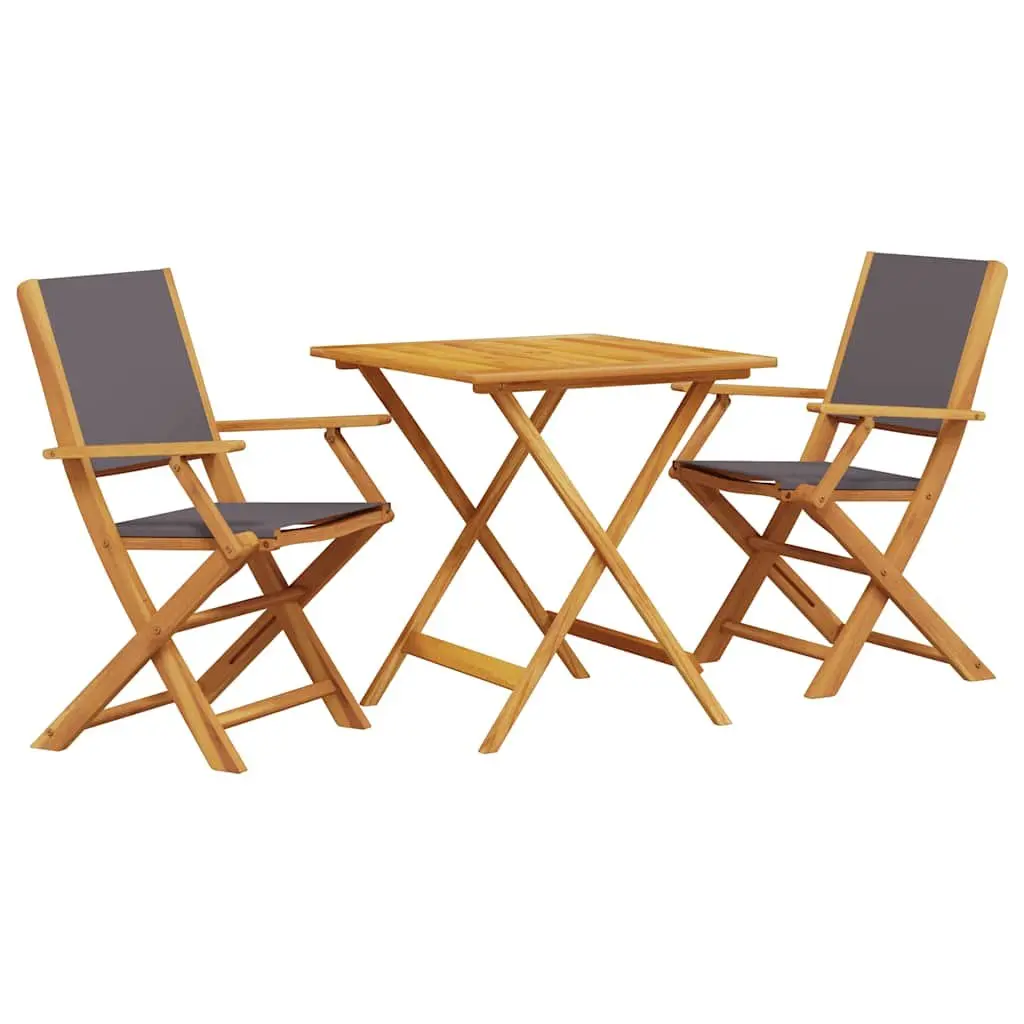 Foldable 3 Piece Bistro Set Anthracite Solid Acacia Wooden Chairs and Table for Outdoor Garden Balcony