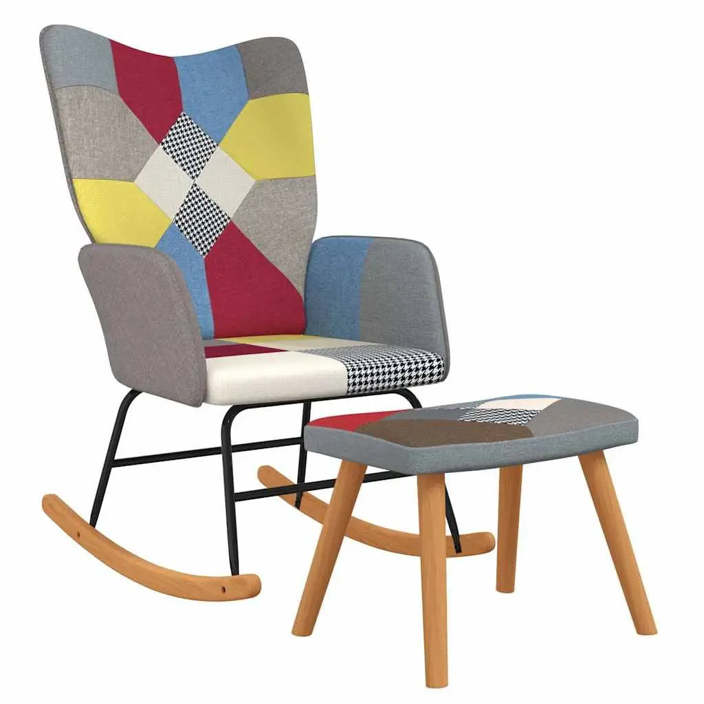 Rocking Chair with Stool Patchwork Fabric Armchair Living Room Relax Seat