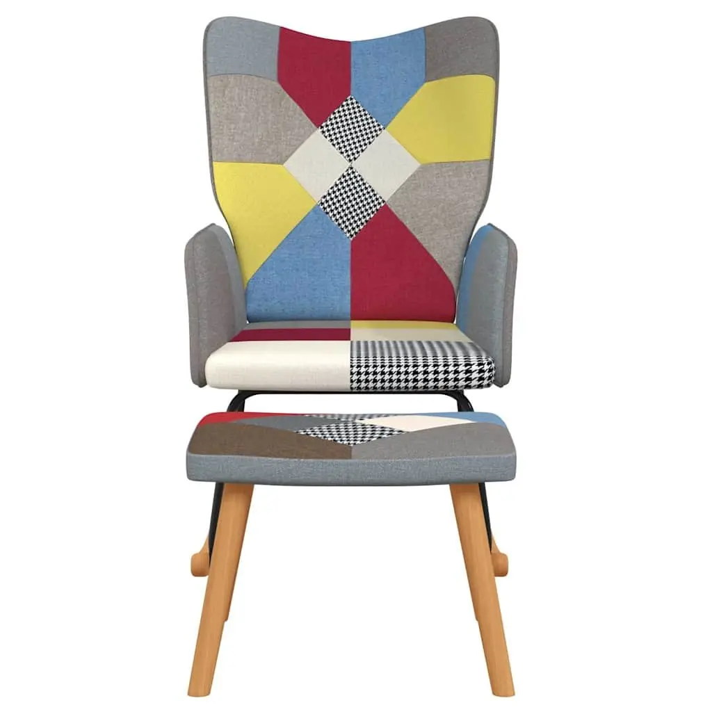 Rocking Chair with Stool Patchwork Fabric Armchair Living Room Relax Seat