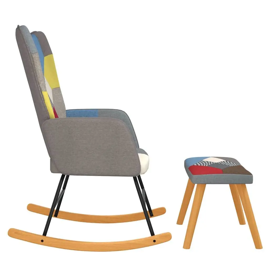 Rocking Chair with Stool Patchwork Fabric Armchair Living Room Relax Seat