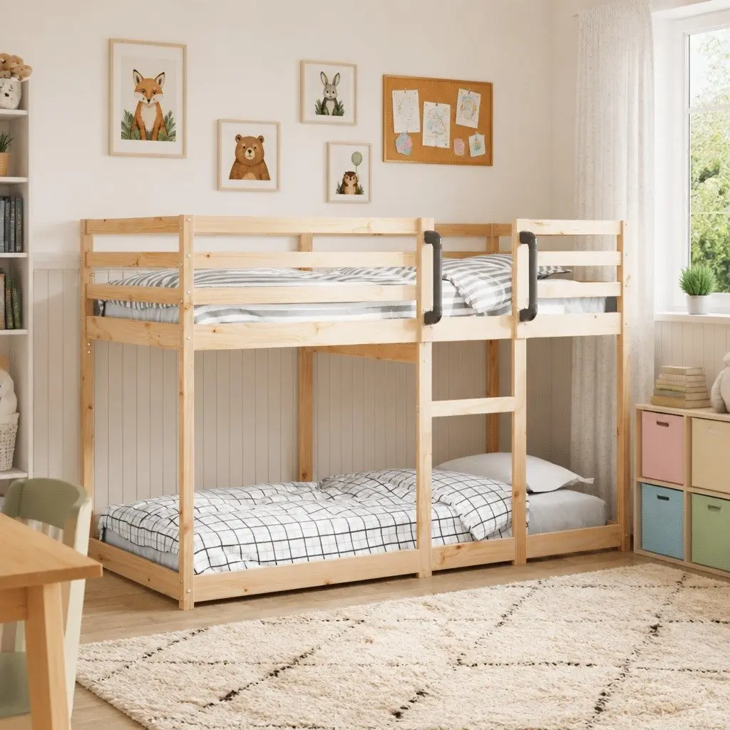 Bunk Bed Solid Pine Wood Frame Space-Saving 90x190 cm