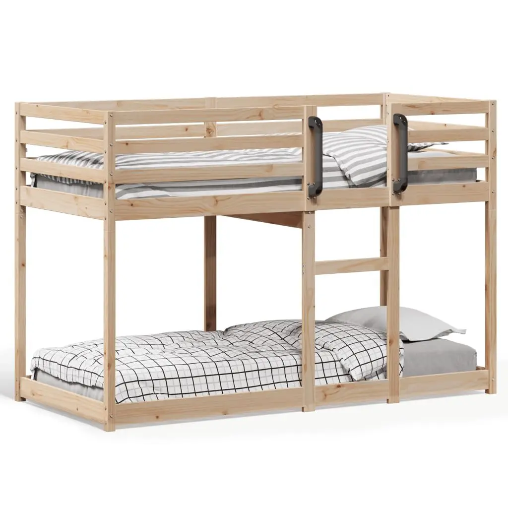Bunk Bed Single Solid Wood Pine Frame Slatted Base Guardrails Space-Saving