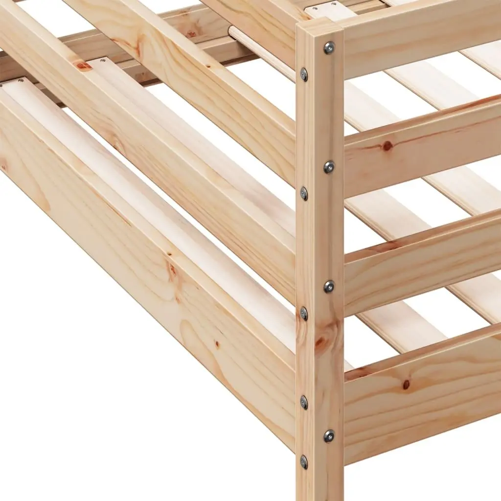 Bunk Bed Single Solid Wood Pine Frame Slatted Base Guardrails Space-Saving