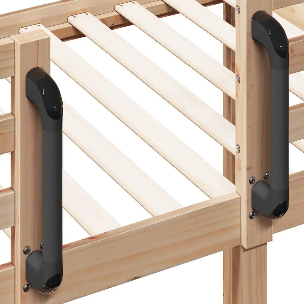 Bunk Bed Single Solid Wood Pine Frame Slatted Base Guardrails Space-Saving