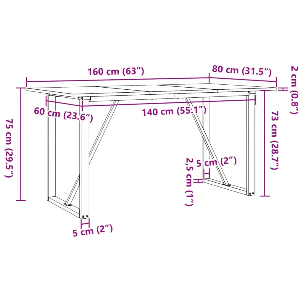 Dining Table O-Frame 160x80x75 cm Solid Wood Pine Steel Kitchen Brown
