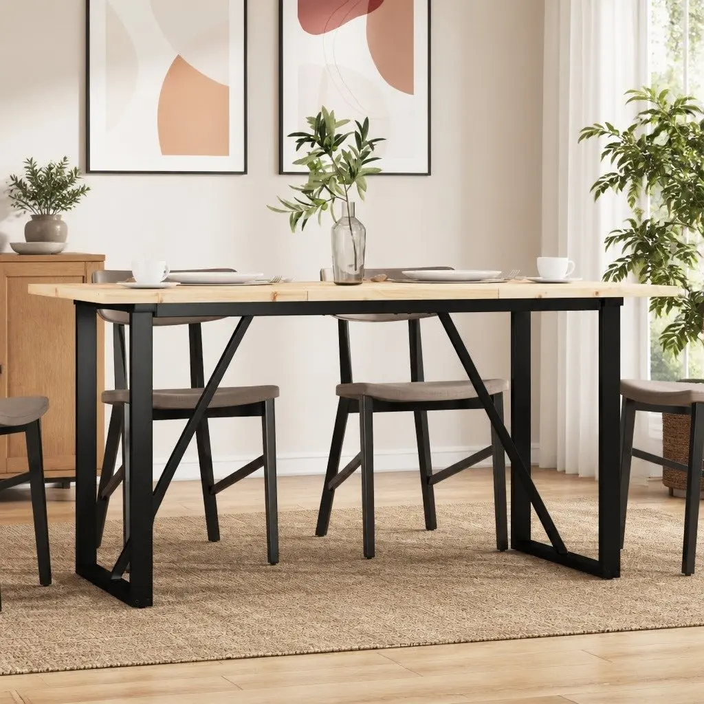 Dining Table O-Frame Solid Wood Pine Steel 140x80cm Sturdy Brown