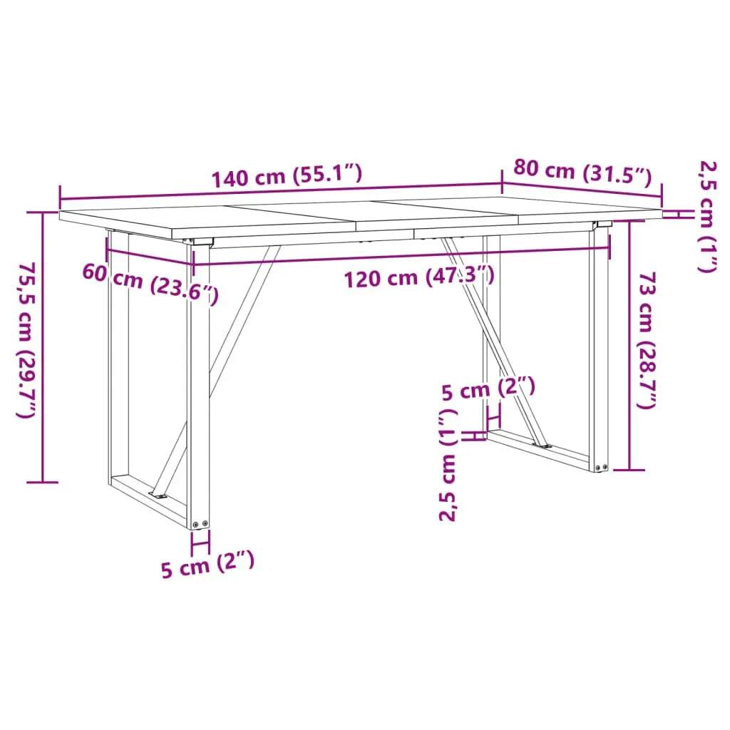 Dining Table O-Frame Solid Wood Pine Steel 140x80cm Sturdy Brown