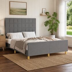 Double Bed Frame Grey Fabric Headboard 137x187cm Bedroom Furniture Platform