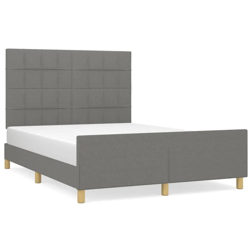 Double Bed Frame Grey Fabric Headboard 137x187cm Bedroom Furniture Platform
