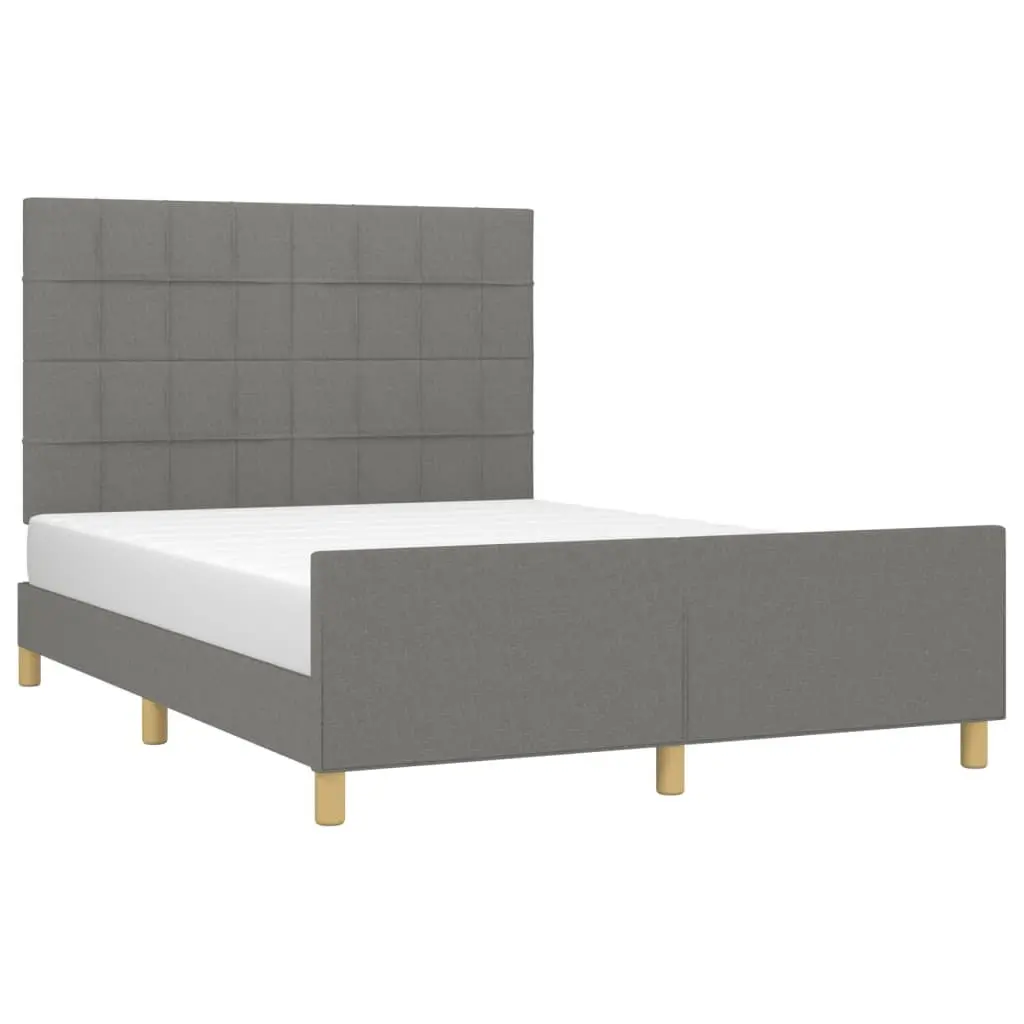 Double Bed Frame Grey Fabric Headboard 137x187cm Bedroom Furniture Platform