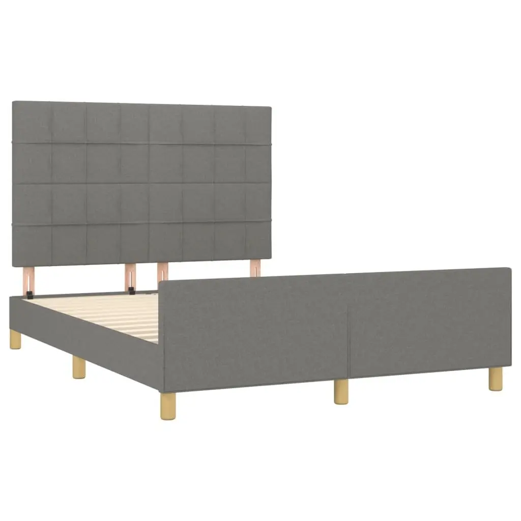 Double Bed Frame Grey Fabric Headboard 137x187cm Bedroom Furniture Platform