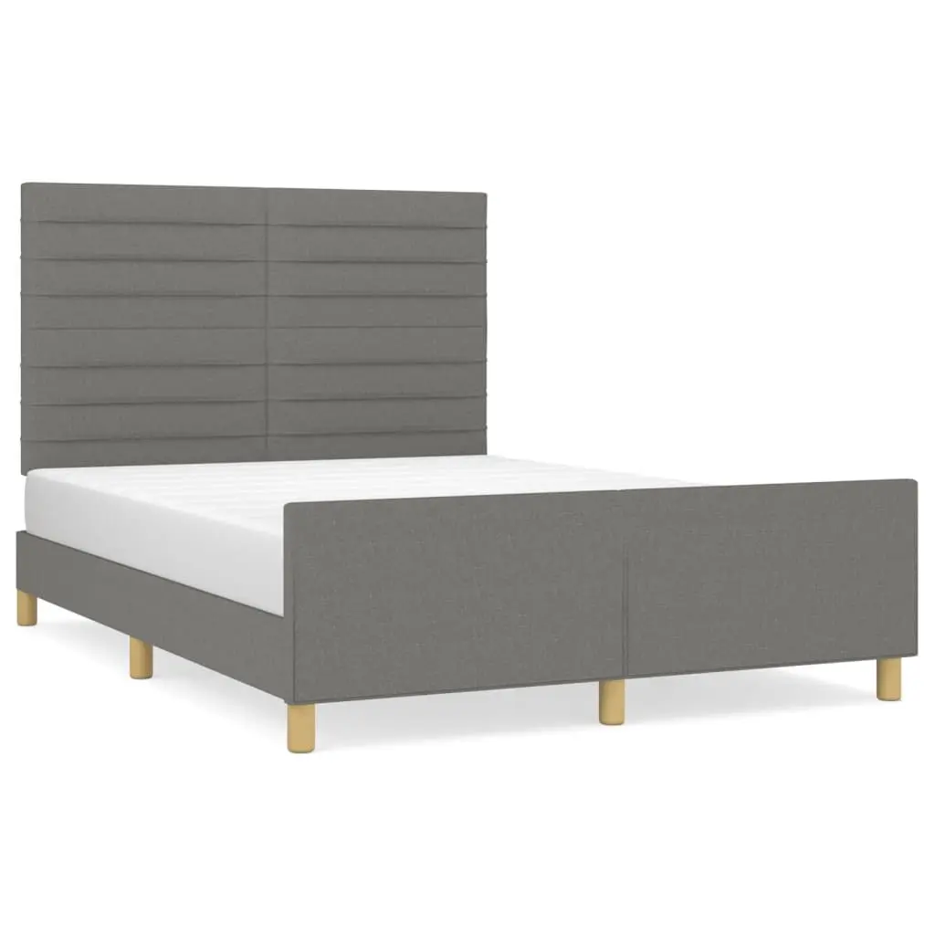 Double Bed Frame with Grey Fabric Headboard