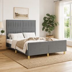 Double Bed Frame with Headboard Grey Fabric 137x187cm Bedroom Furniture