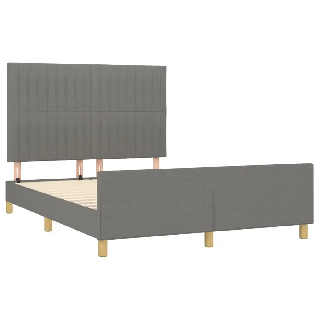 Double Bed Frame with Headboard Grey Fabric 137x187cm Bedroom Furniture