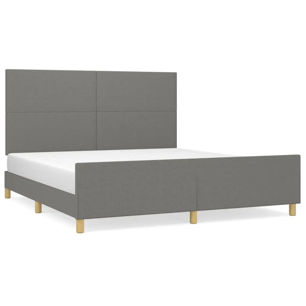 Queen Bed Frame Grey Fabric Adjustable Headboard 152x203cm