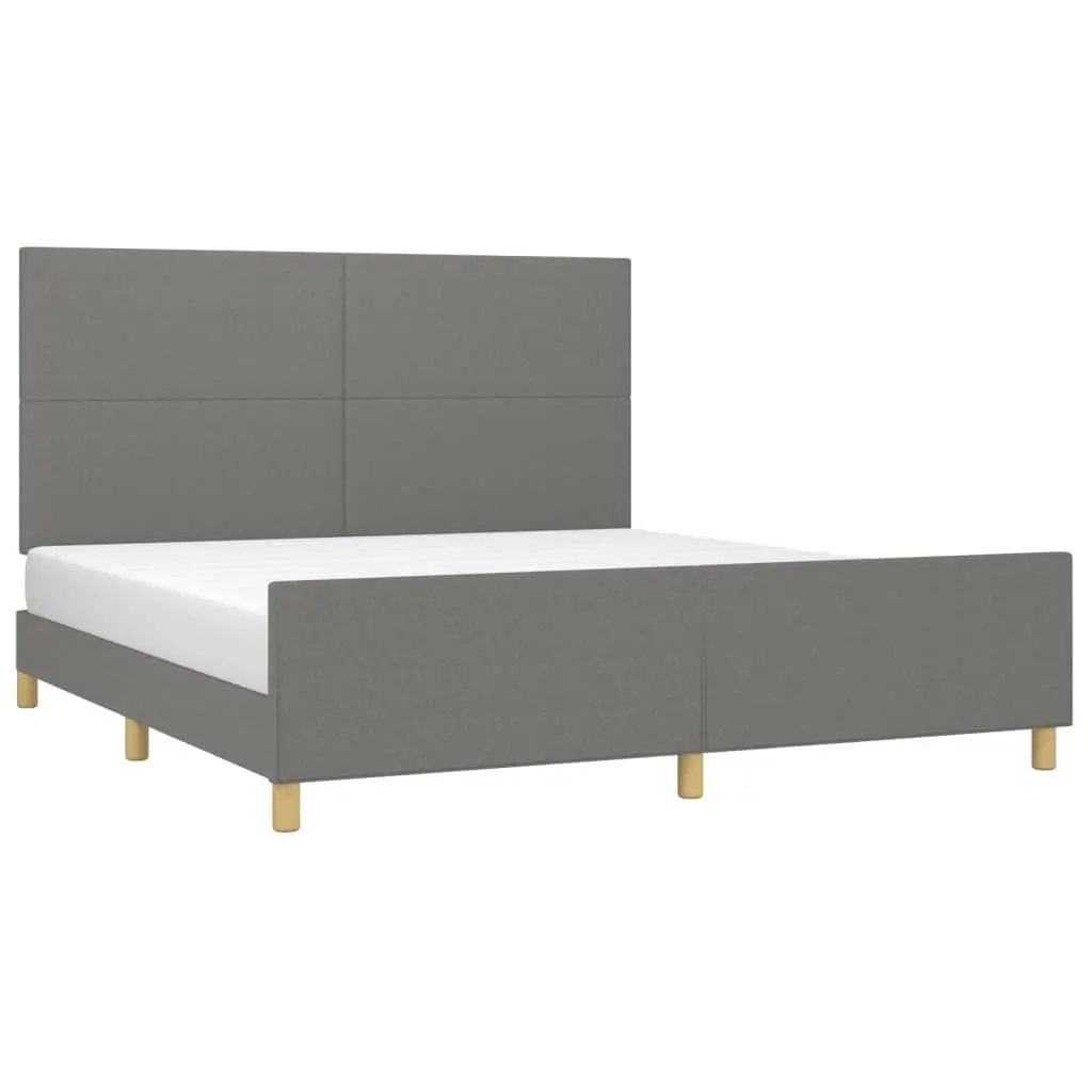 Queen Bed Frame Grey Fabric Adjustable Headboard 152x203cm