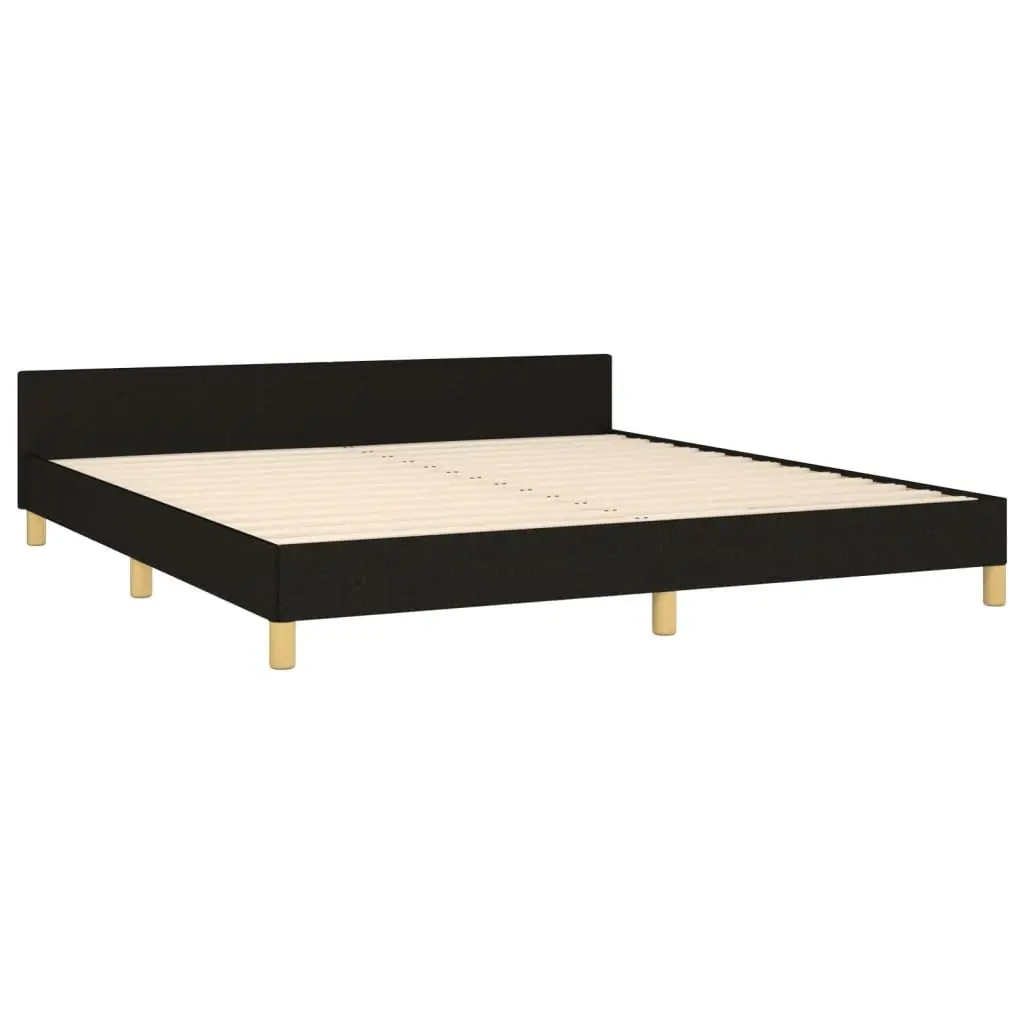 Queen Bed Frame 152x203 cm Black Fabric Headboard Slat Base Bedroom Furniture