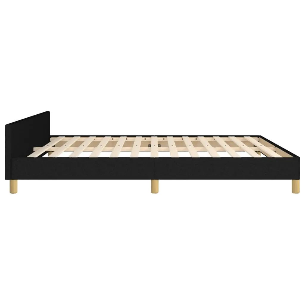 Queen Bed Frame 152x203 cm Black Fabric Headboard Slat Base Bedroom Furniture