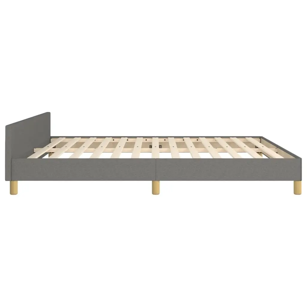 Queen Bed Frame Dark Grey Fabric Headboard Adjustable Height Plywood Slats