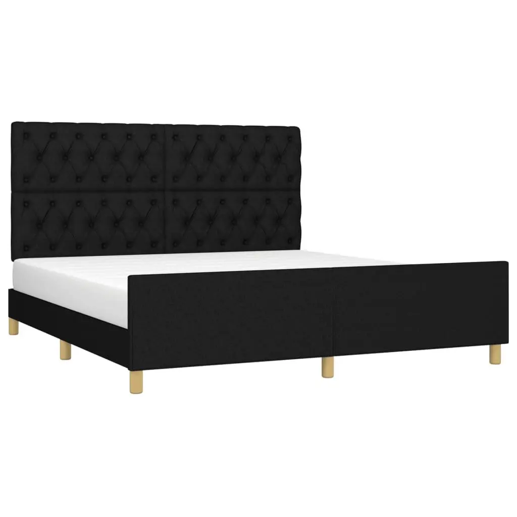 Queen Bed Frame with Headboard Black Fabric 152x203 cm Bedroom Furniture