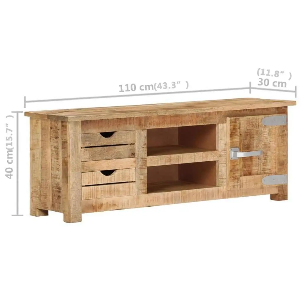 TV Cabinet Rustic Rough Mango Wood 110x30x40 cm with Drawers and Compartments