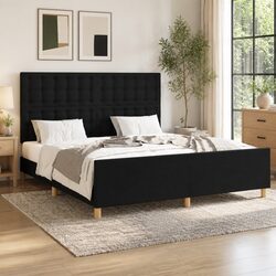 Queen Bed Frame Black Fabric Headboard 152x203cm Bedroom Furniture Slats