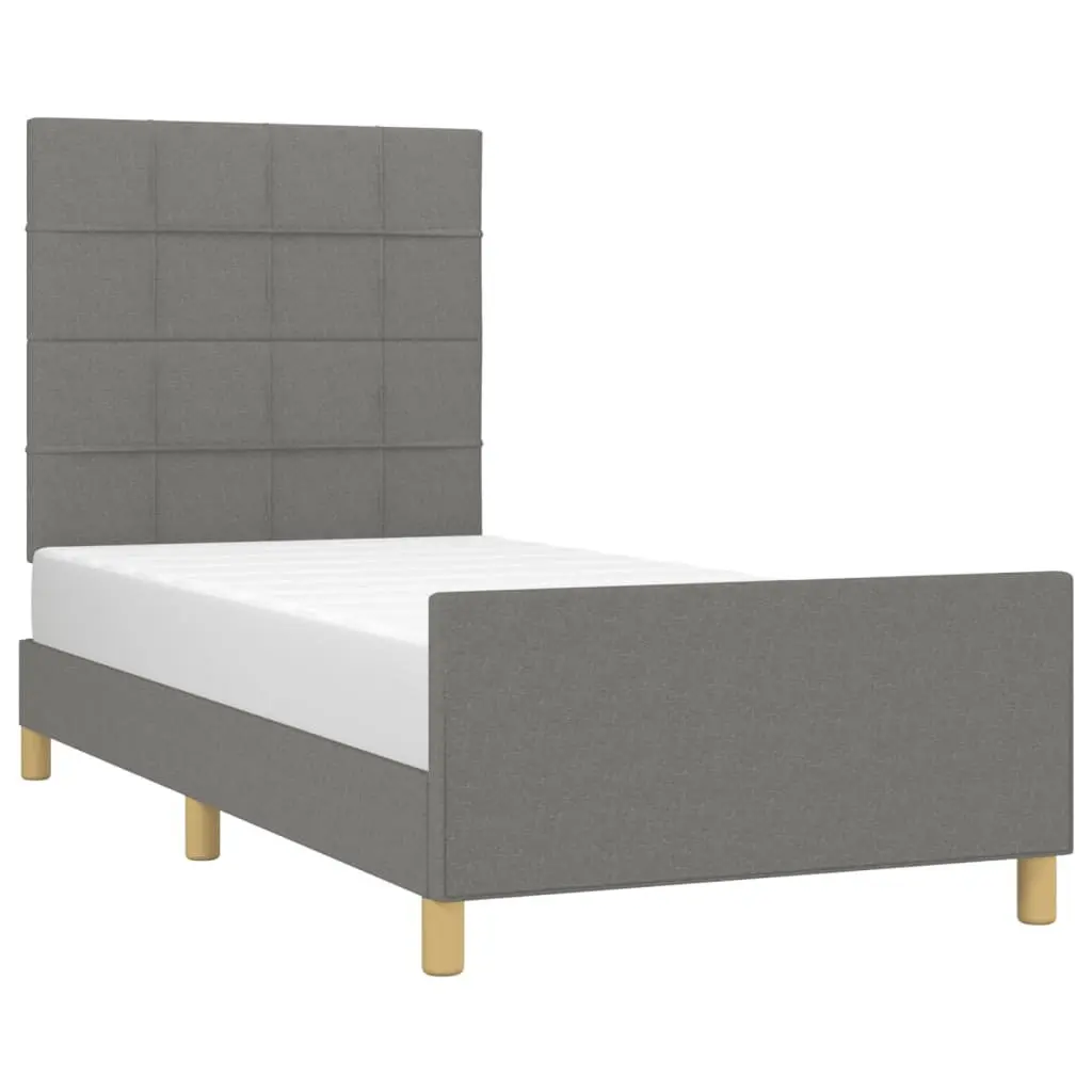 King Single Bed Frame Grey Fabric Adjustable Height 107 x 203 cm