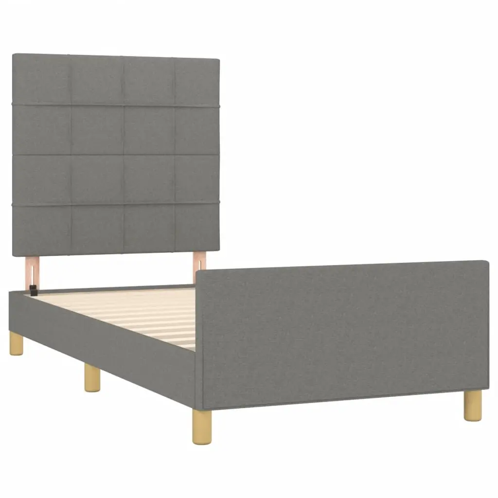 King Single Bed Frame Grey Fabric Adjustable Height 107 x 203 cm