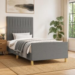 Bed Frame King Single Size Grey Fabric Headboard Adjustable 107x203 cm Bedroom