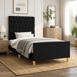 King Single Bed Frame with Headboard Black Fabric 107x203cm Bedroom Furniture