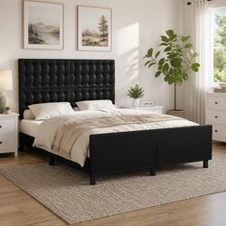 Double Bed Frame Black Faux Leather Headboard 137x187cm Bedroom Furniture