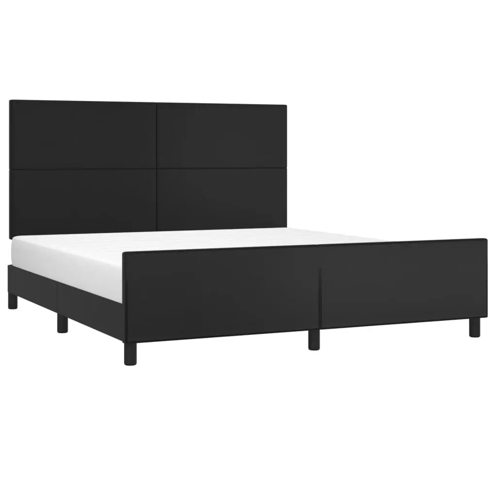 Queen Bed Frame Black Faux Leather Adjustable Height 152 x 203 cm