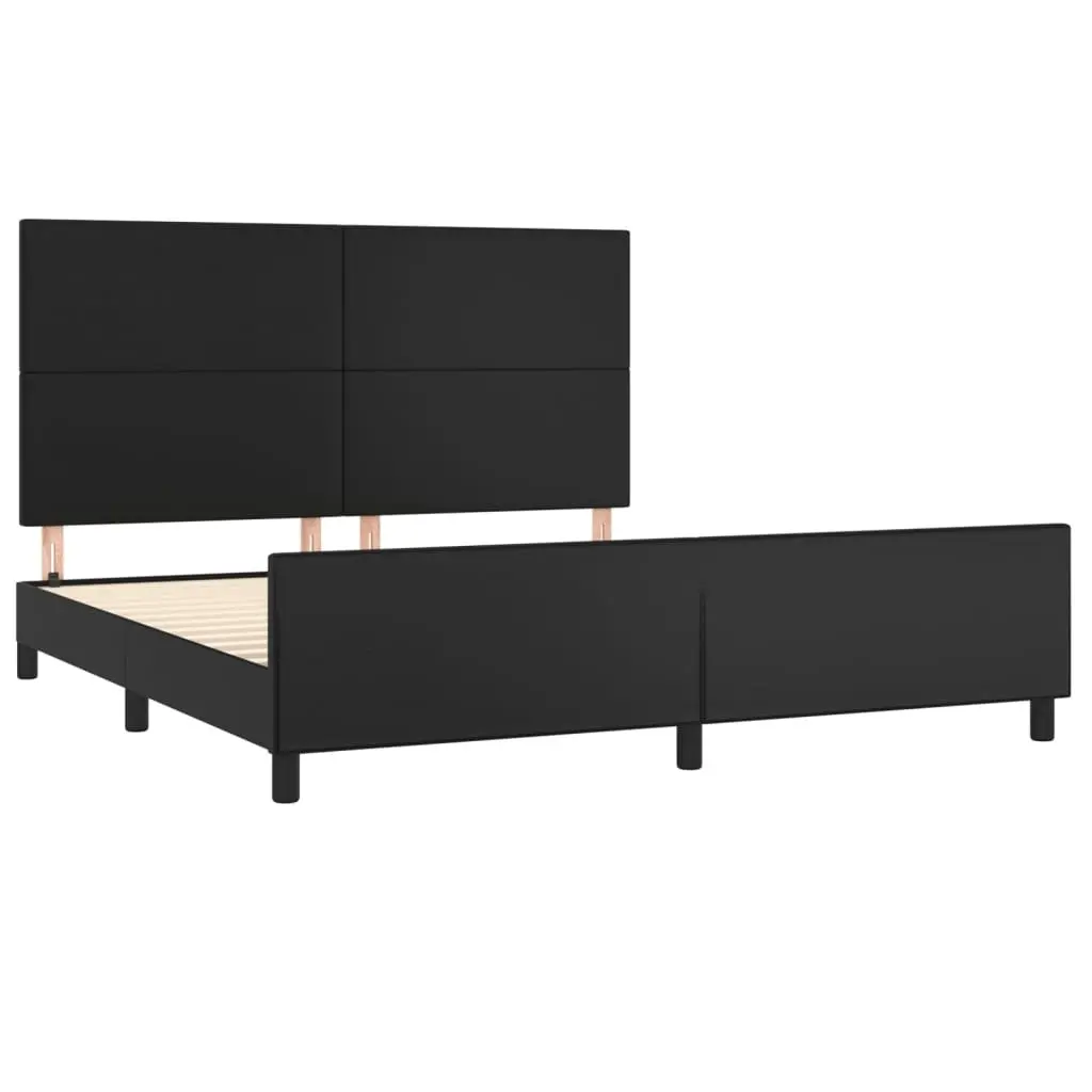 Queen Bed Frame Black Faux Leather Adjustable Height 152 x 203 cm
