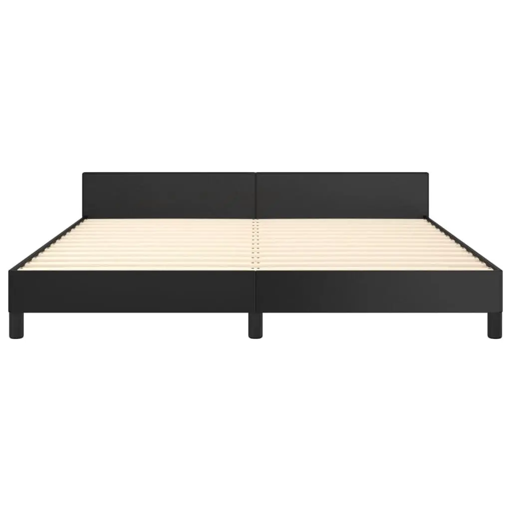 Queen Bed Frame Black Faux Leather Adjustable Height 152 x 203 cm