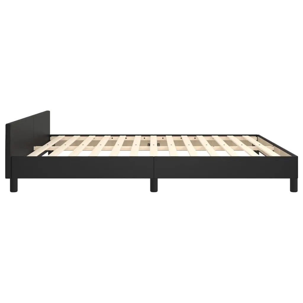 Queen Bed Frame Black Faux Leather Adjustable Height 152 x 203 cm