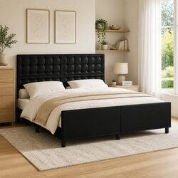 Friendly Black Faux Leather Queen Bed Frame for You