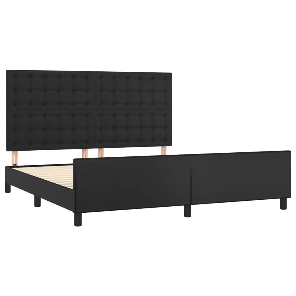 Queen Bed Frame Black Faux Leather Upholstered Headboard 152x203 cm