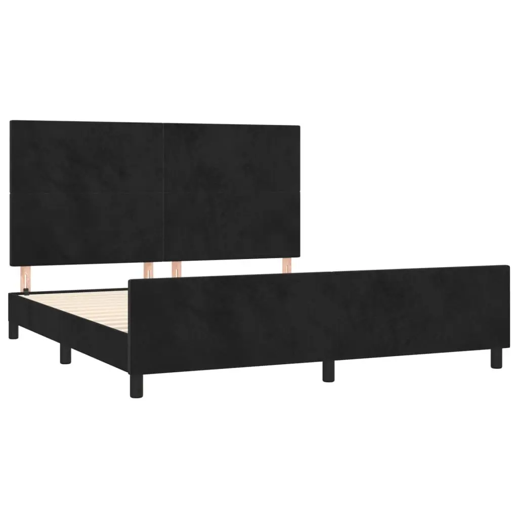 Queen Bed Frame Adjustable Height Black Velvet Headboard 152x203cm