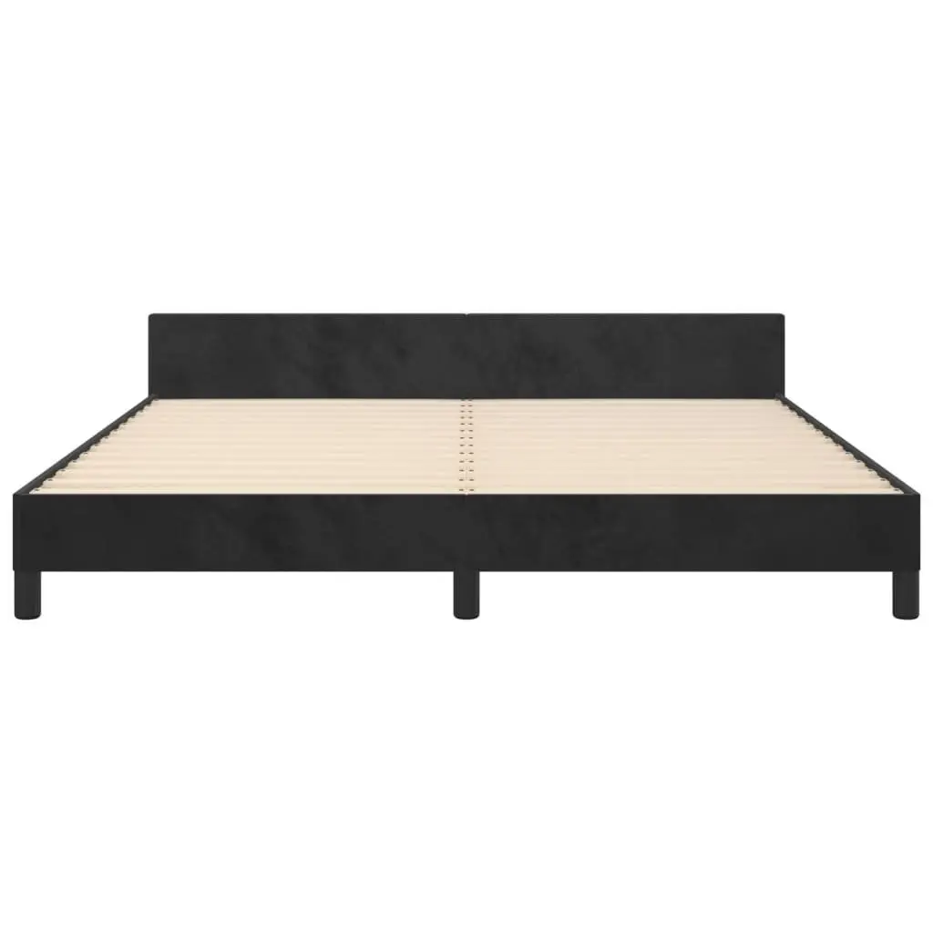 Queen Bed Frame Adjustable Height Black Velvet Headboard 152x203cm