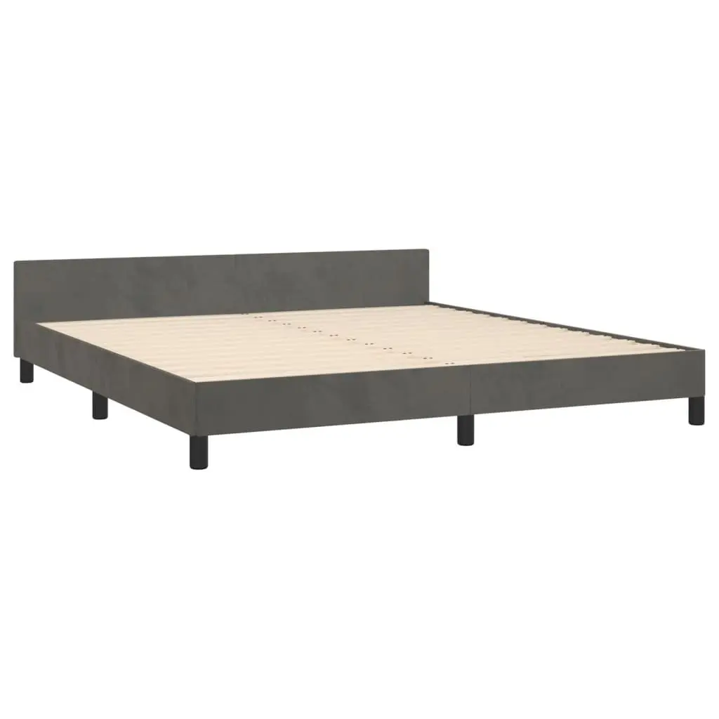 Queen Bed Frame Adjustable Headboard Velvet Upholstery Plywood Slats Sturdy Legs Dark Grey 152 x 203 cm