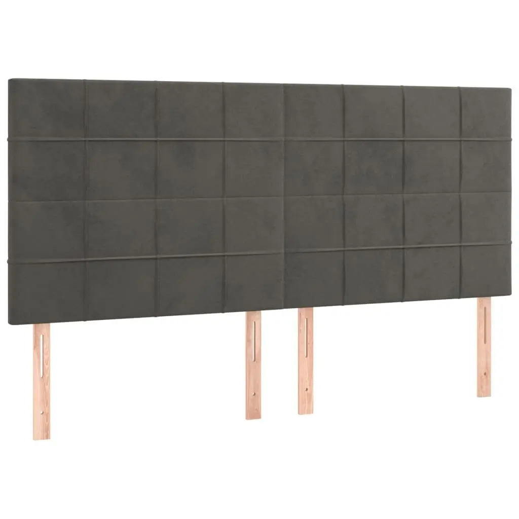Queen Bed Frame Adjustable Headboard Velvet Upholstery Plywood Slats Sturdy Legs Dark Grey 152 x 203 cm