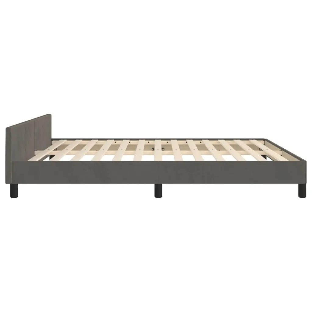 Queen Bed Frame Adjustable Headboard Velvet Upholstery Plywood Slats Sturdy Legs Dark Grey 152 x 203 cm