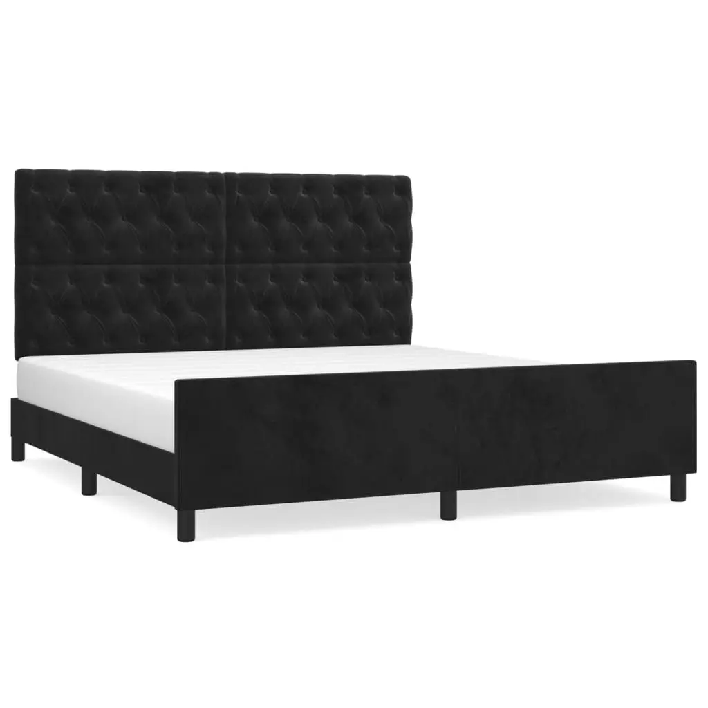 Queen Bed Frame 152x203cm Black Velvet Headboard Adjustable Height Bedroom