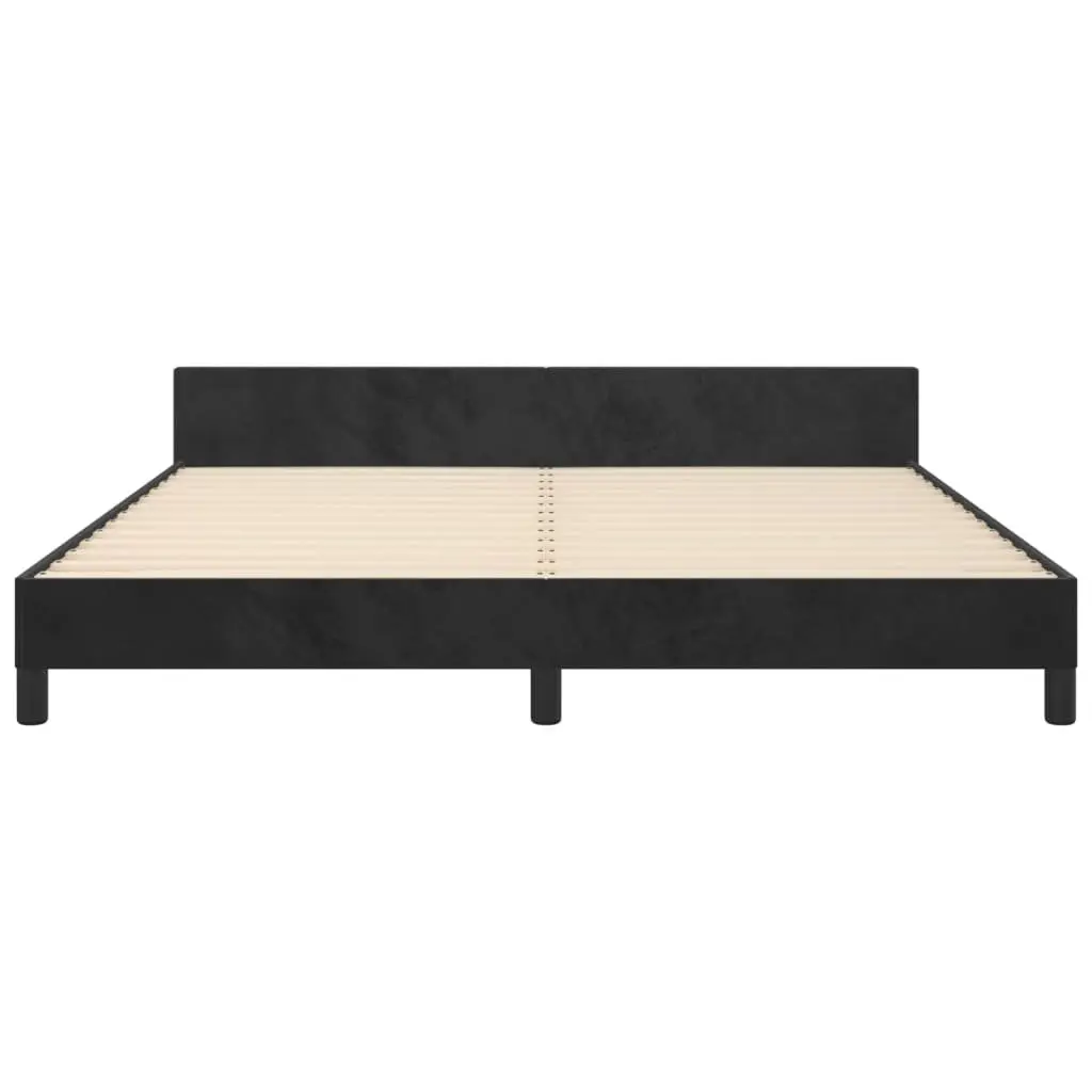 Queen Bed Frame 152x203cm Black Velvet Headboard Adjustable Height Bedroom