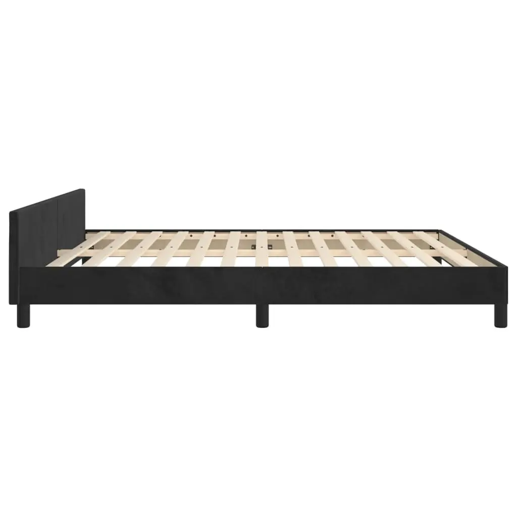 Queen Bed Frame 152x203cm Black Velvet Headboard Adjustable Height Bedroom