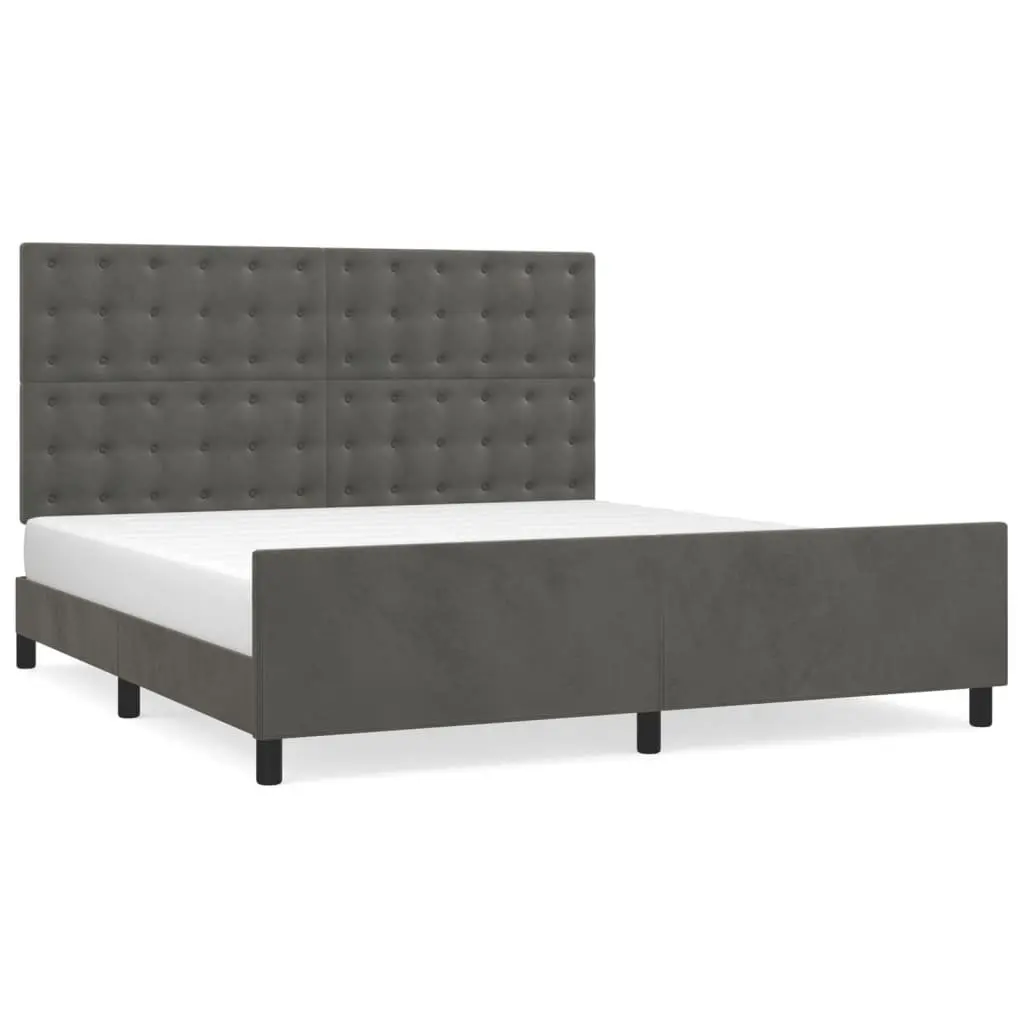Bed Frame Dark Grey Velvet Headboard 152x203 cm
