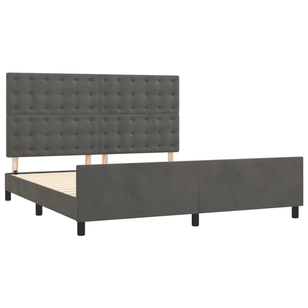 Bed Frame Dark Grey Velvet Headboard 152x203 cm